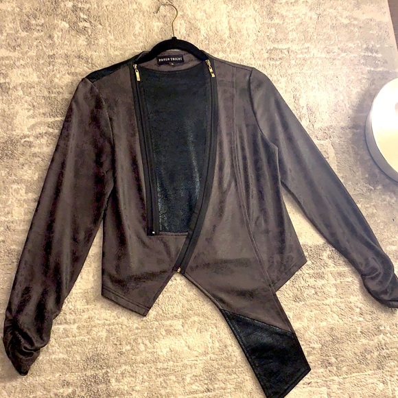 TWO TONE DOUBLE ZIP UP BLACK JACKET - Picture 2 of 6